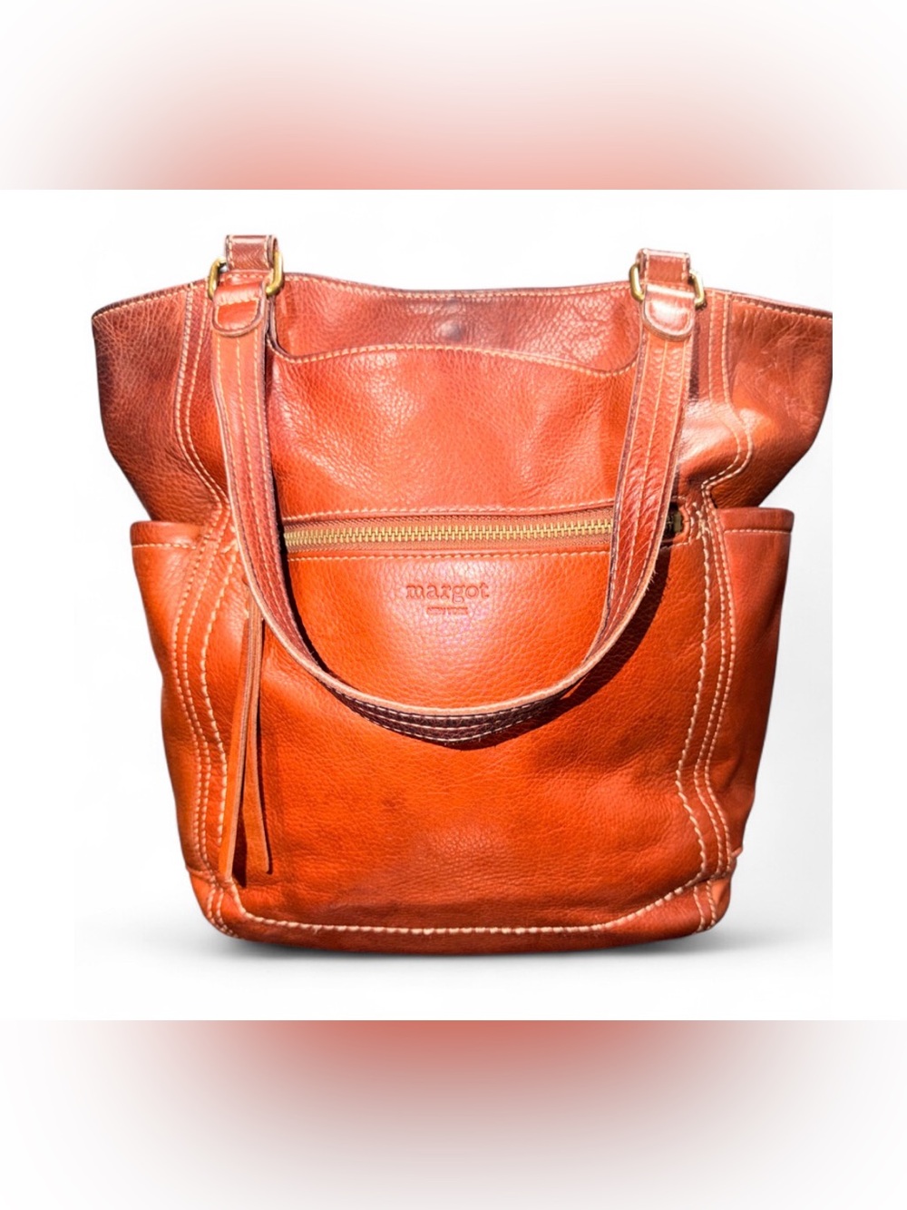 Margot New York Cognac Genuine Leather Utility Tote